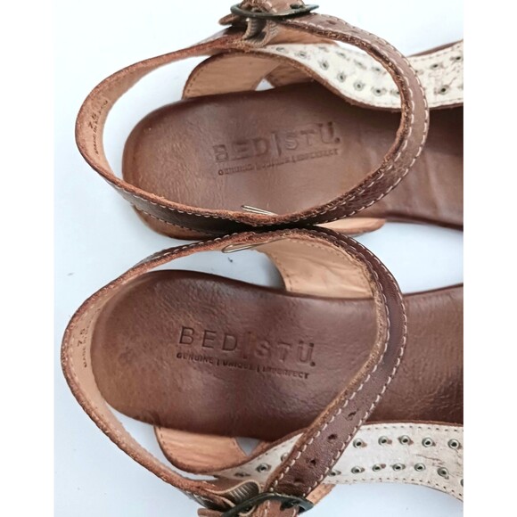 Bed Stu Auburn Flat Sandal Brown/Distressed Ivory Leather Stud Trim Handmade 7.5 - Picture 7 of 11